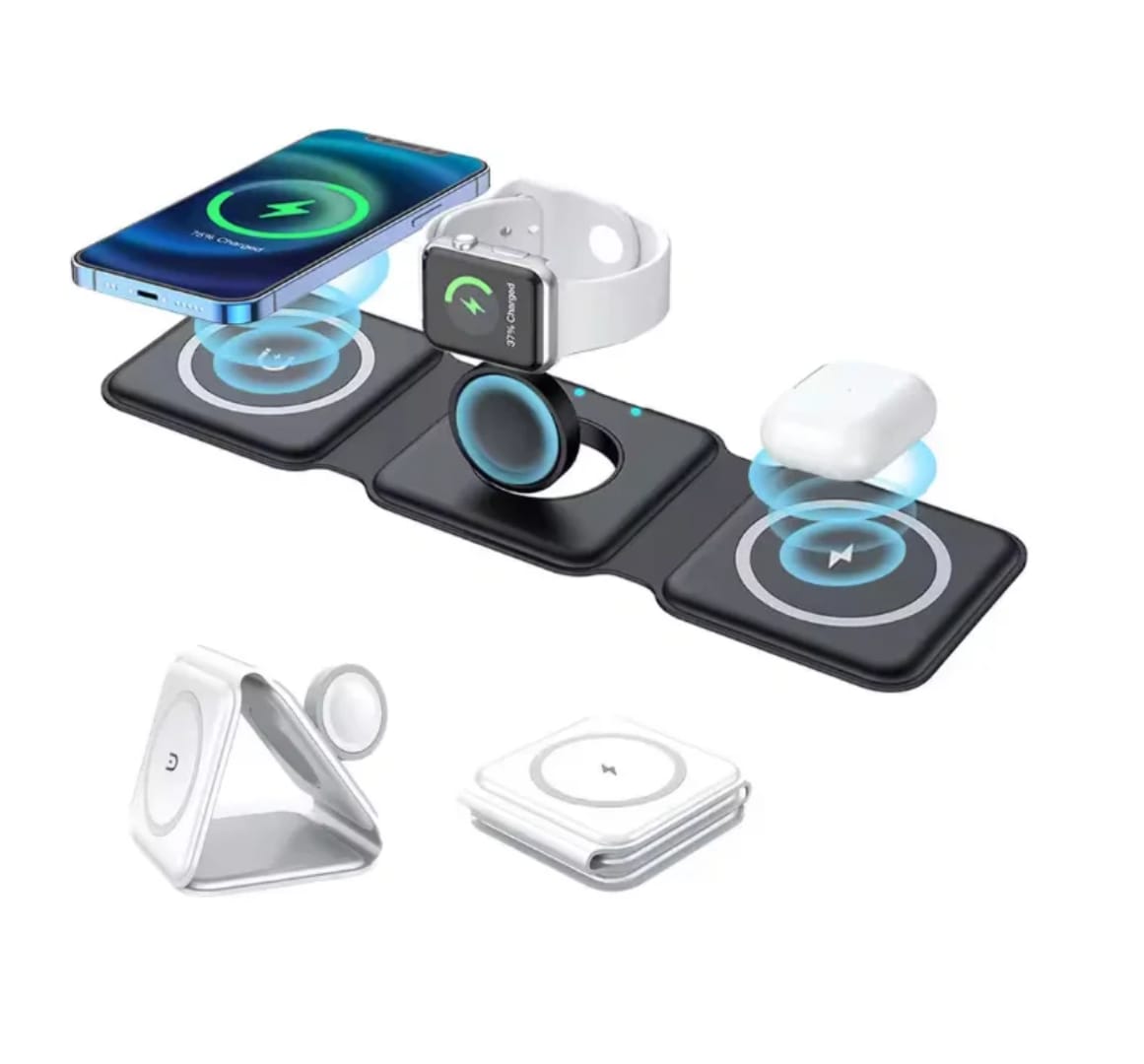 Karikues Magnetik Wireless 3 në 1 i Palosshëm, magnetik dhe praktik, për shtëpi, zyrë dhe udhëtime, ngjyrë e zezë
